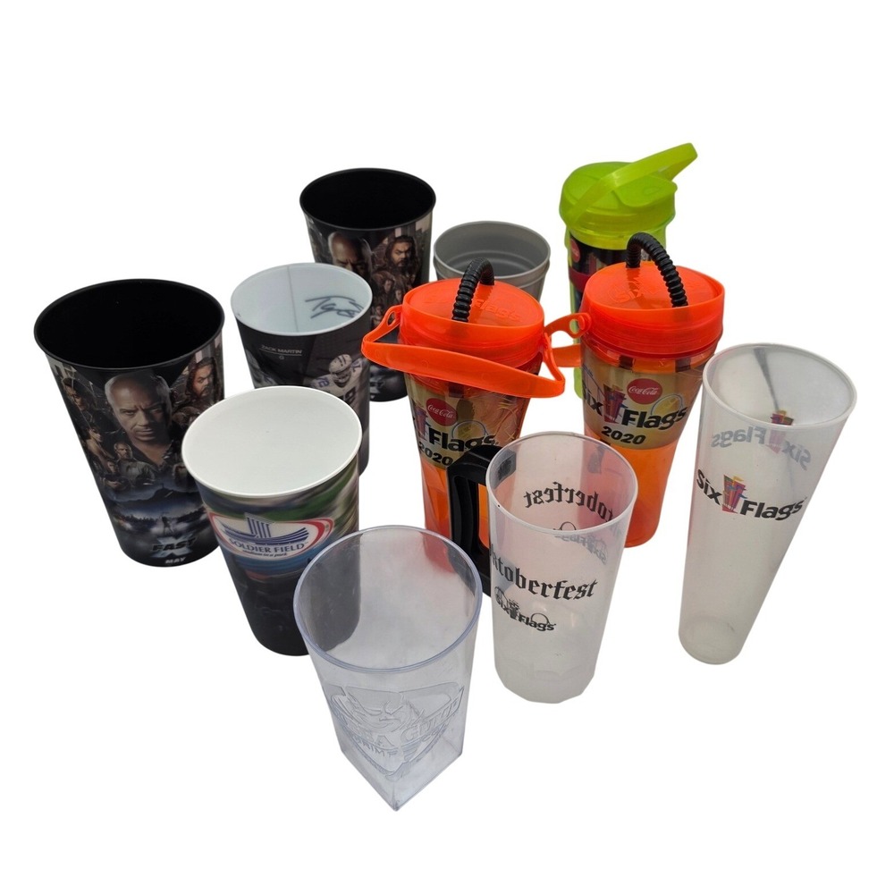 Souvenir Cup Lot Six Flags 2020 Fast X Dallas Cowboys Bubba Gump Plastic 10pc O4